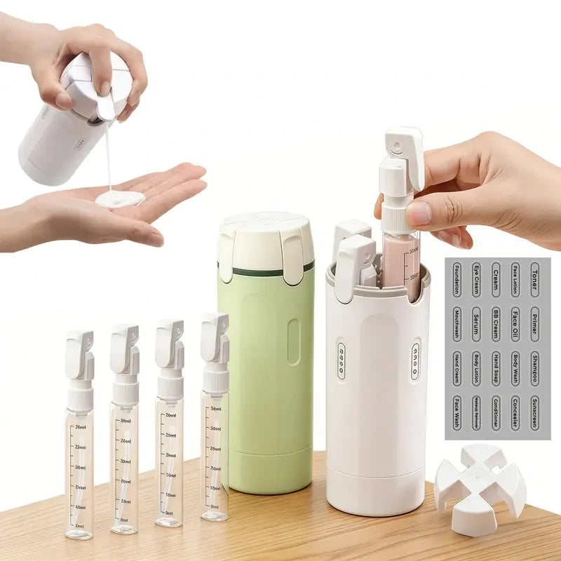 Dispensador De Tocador 4 En 1 Portátil Con Contenedores Recargables