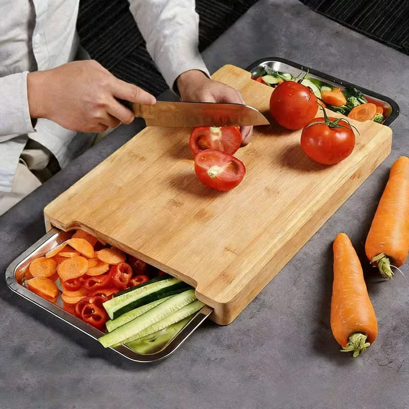 Tabla De Cortar de Bambú Con Cajones Deslizaibles Acero Inoxidable