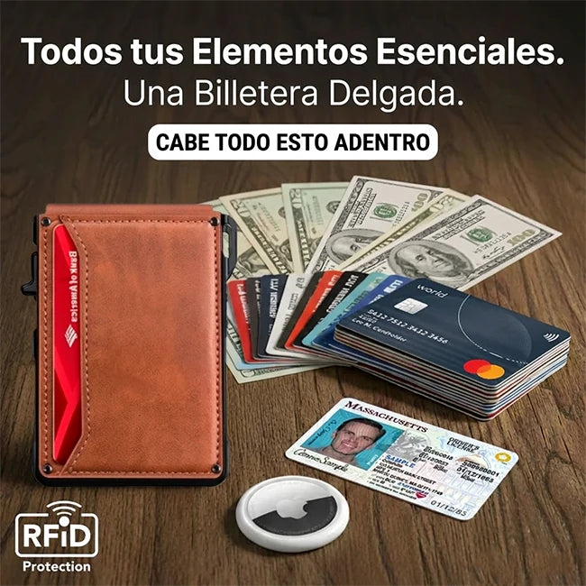 Cartera Slim Hombre Con Despliegue Tarjetas y Bloqueo Smart RFID