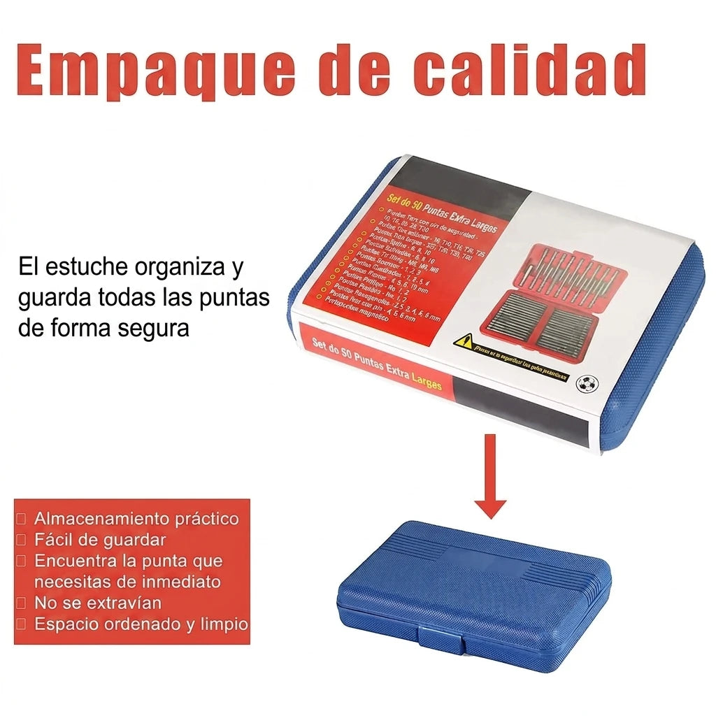 Kit x50 Puntas Destornillador Magnéticas Extra Largas Taladro