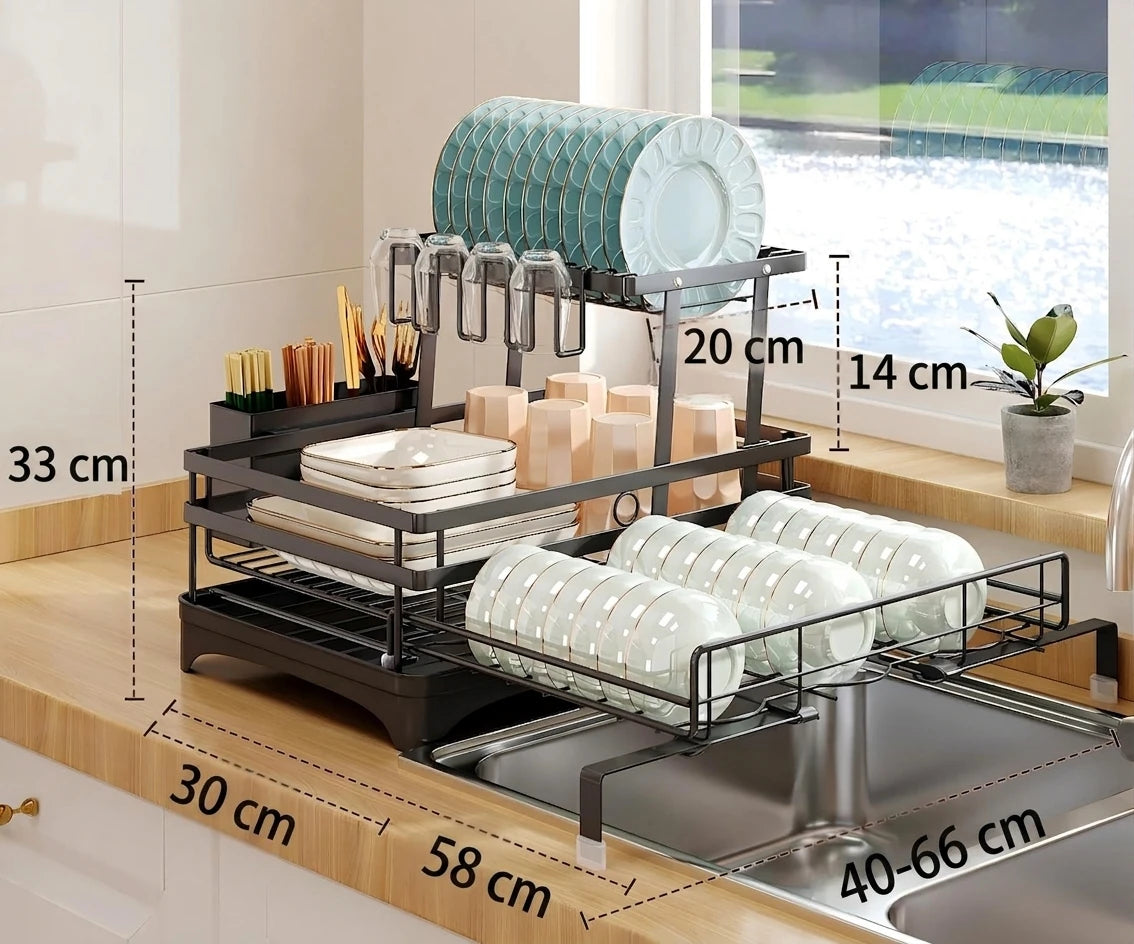 Escurridor Expansible 2 Niveles Con Drenaje 360° y Porta Cubiertos