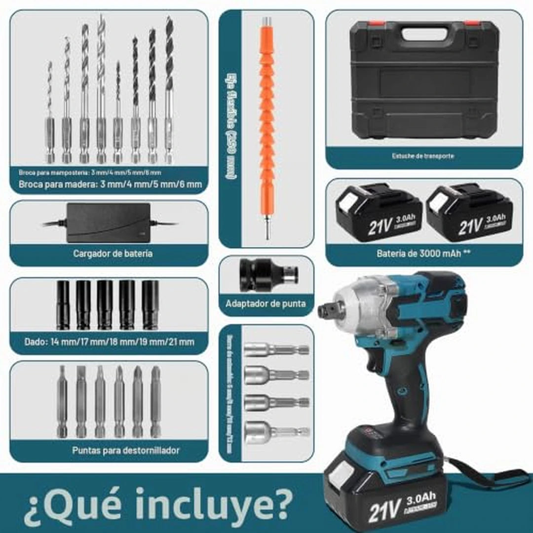 Kit Pistola De Impacto Doble Batería + Maletín y Accesorios