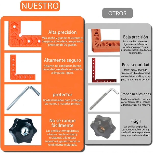 Kit x4 Escuadras de Sujeción a 90° Para Carpintería / Ensamble de Marcos y Muebles
