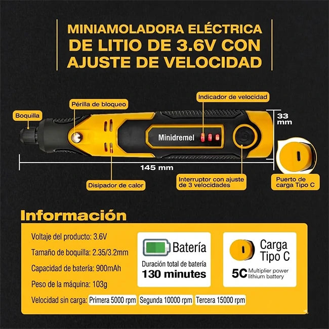 Kit 57 Piezas Herramienta Moto Tool 3.6v Inalámbrica