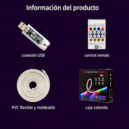 Cinta Neón Flex RGB Audio Rítmica Control Bluetooth 5 Mts