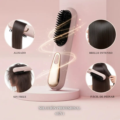 Cepillo Alisador Profesional De Cabello Recargable USB 4 Niveles De Calor