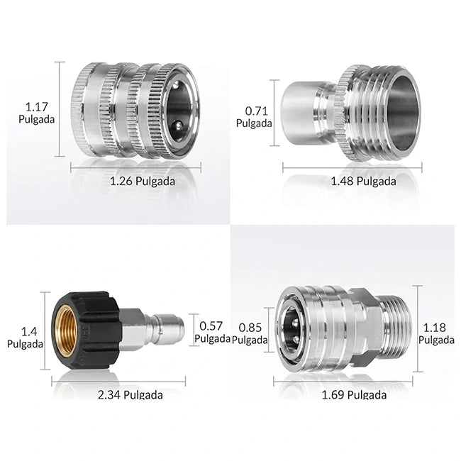 Set x8 piezas Adaptador Conector Para Hidro Lavadora A Presión Acero Inoxidable