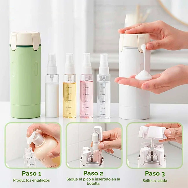 Dispensador De Tocador 4 En 1 Portátil Con Contenedores Recargables