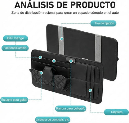 Organizador de Visera Carro Con Clip de Lentes y Bolsillos Para Documentos / Tarjetas