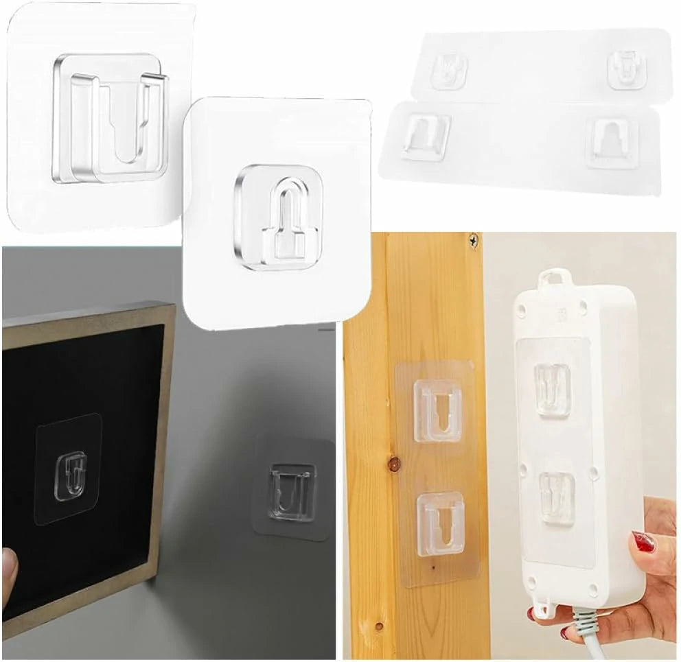 Pack x100 Ganchos Adhesivos Transparentes De Pared Doble Cara