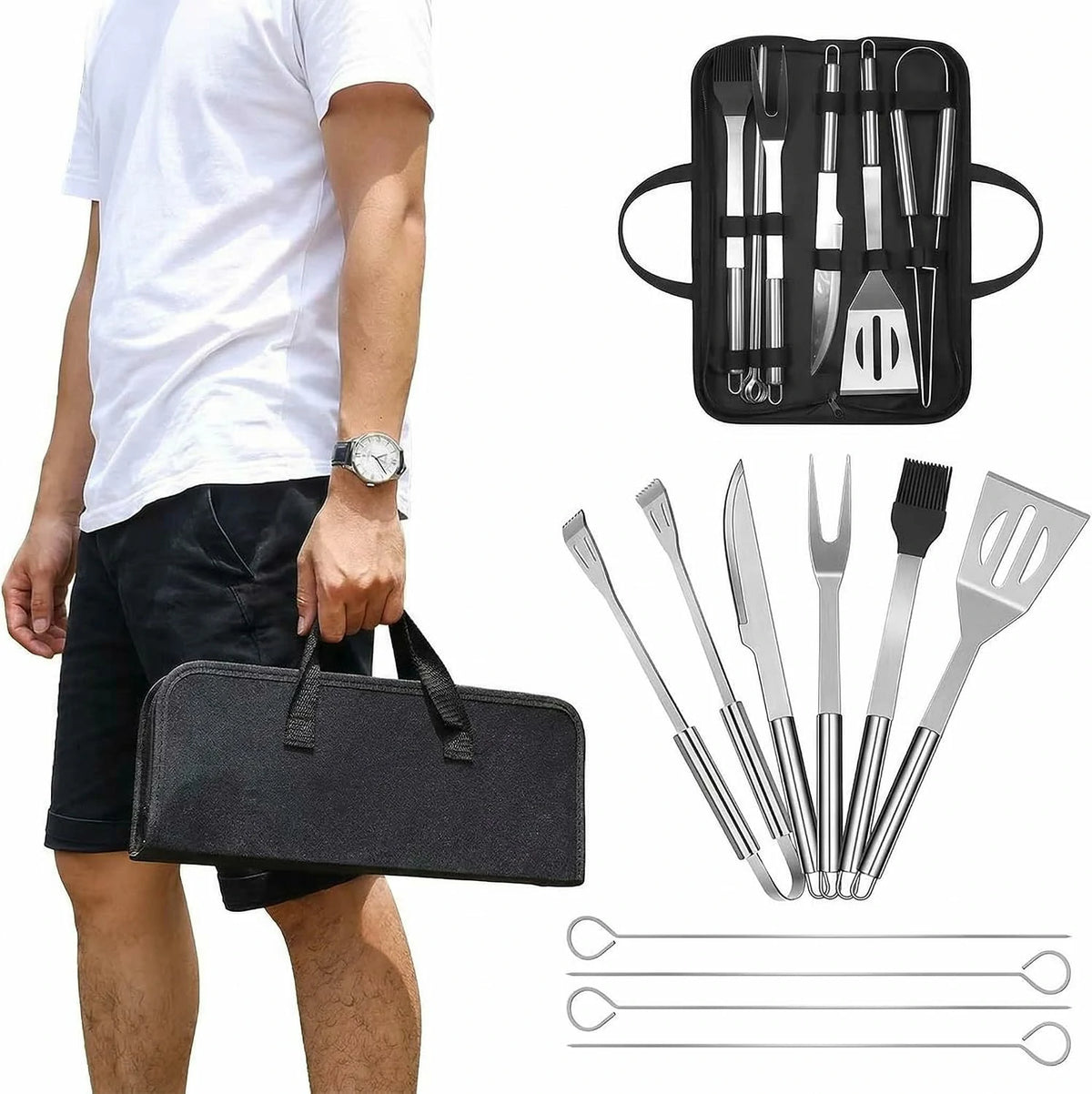 Kit Profesional de Utensilios Para Asado A La Parrilla Acero Inoxidable con Estuche