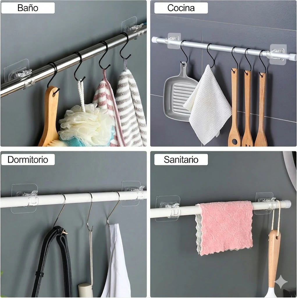 Pack x30 Gancho Adhesivo Pared Con Clip De Soporte Ajustable