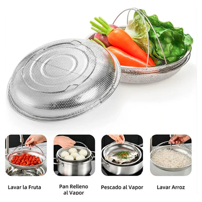 Pack x3 Cestas Acero Inoxidable Para Cocina Al Vapor Con Soporte