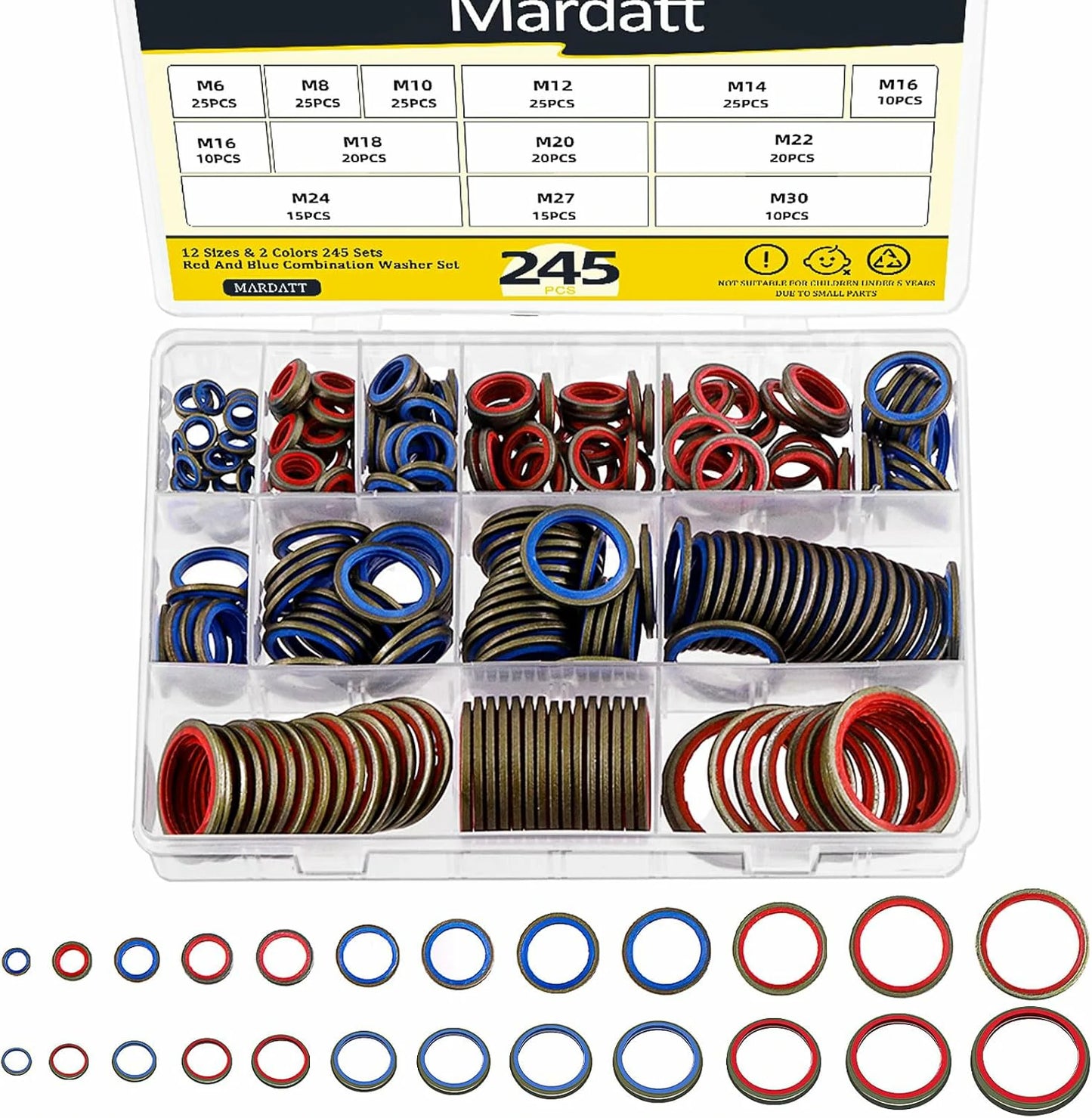 Kit 245 Piezas Arandelas Selladoras Surtidas 12 Tamaños