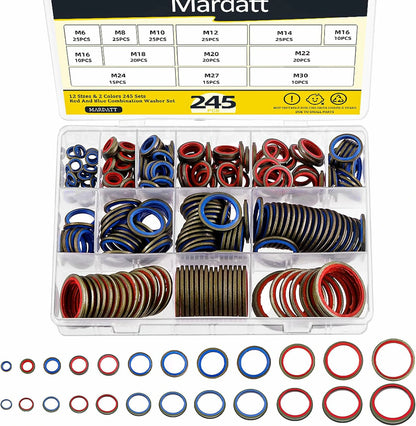 Kit 245 Piezas Arandelas Selladoras Surtidas 12 Tamaños