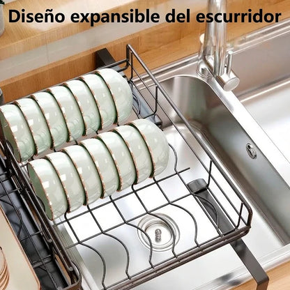 Escurridor Expansible 2 Niveles Con Drenaje 360° y Porta Cubiertos