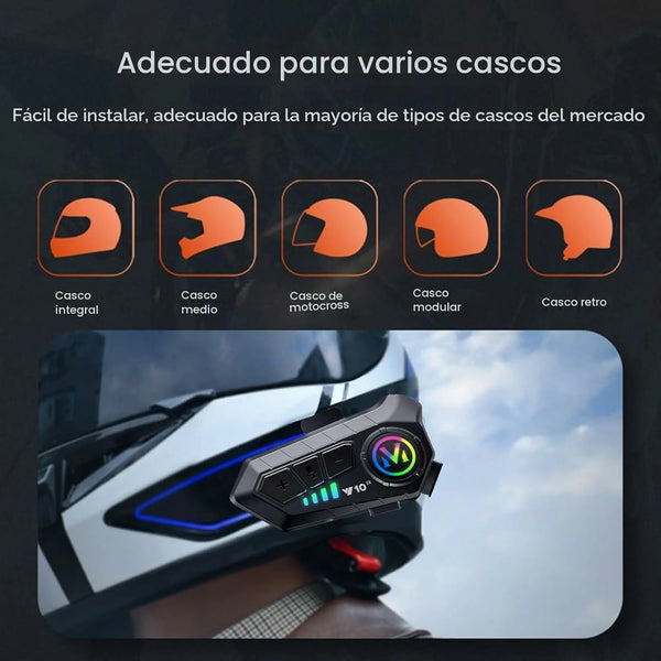Auriculares Bluetooth Para Casco de Moto Con Iluminación RGB y Triple Reducción de Ruido