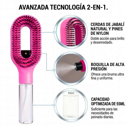 Cepillo Desenredante 2 En 1 Con Spray Integrado