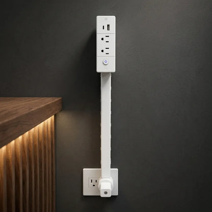 Extensor de Enchufe Giratorio 180° Con Brazo Retráctil CA y Puertos USB-A/USB-C