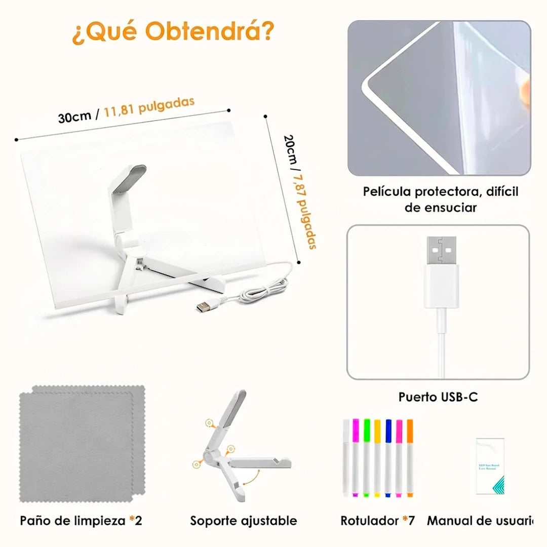 Tablero Mágico LED Acrílico Borrable 🎁Pague 1, Lleve 2 🎁