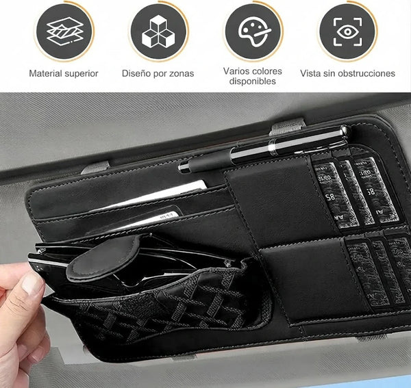 Organizador de Visera Con Clip de Lentes y Bolsillos Para Documentos / Tarjetas