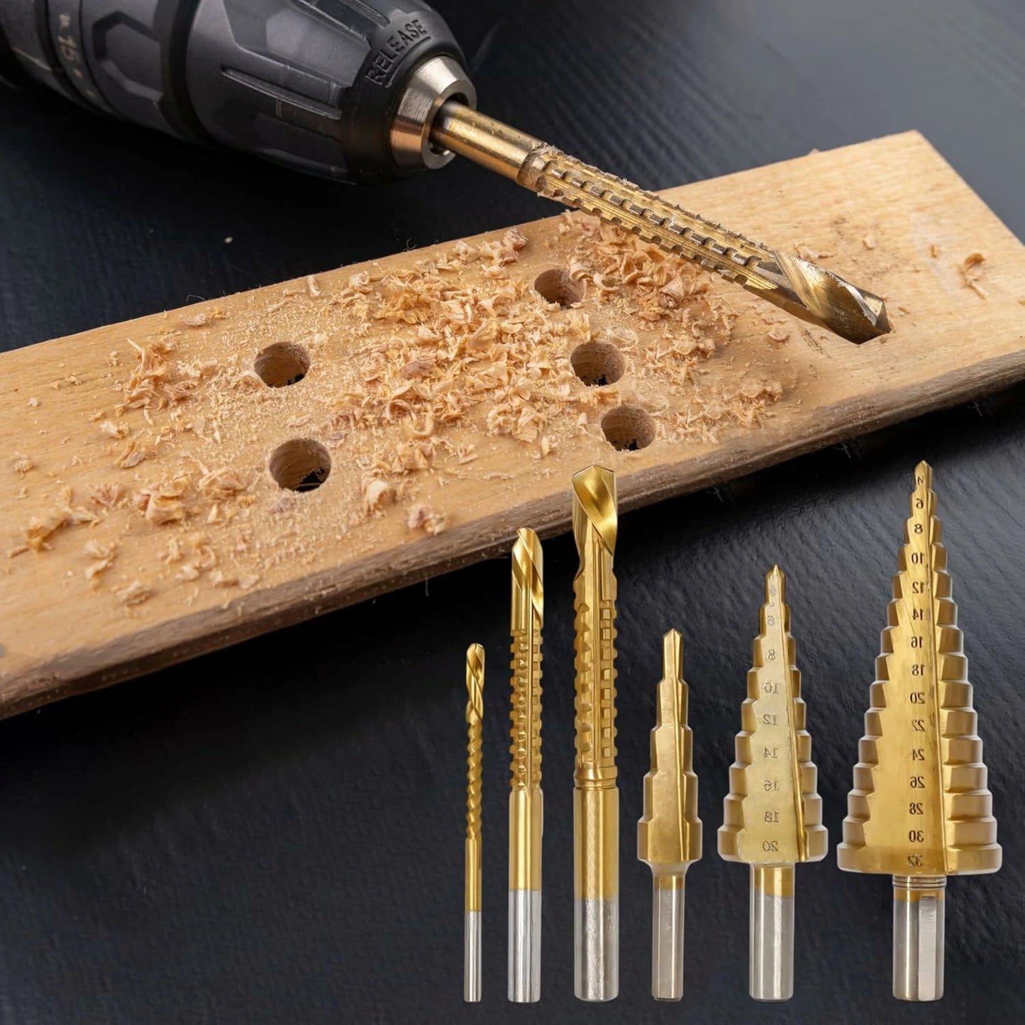 Kit X6 Brocas De Titanio Escalonadas Y De Corte Multifuncionales