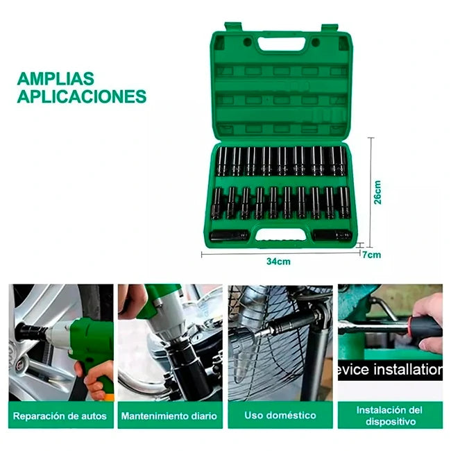 Set x20 Piezas Copas ½  De Impacto + Estuche