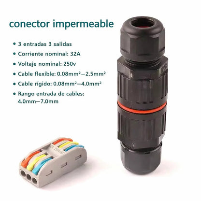 Conector Eléctrico Impermeable 3 Líneas para Exteriores x6