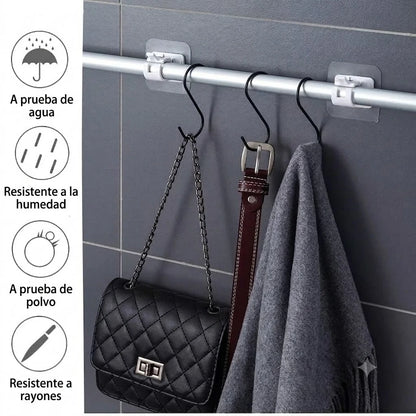 Pack x30 Gancho Adhesivo Pared Con Clip De Soporte Ajustable