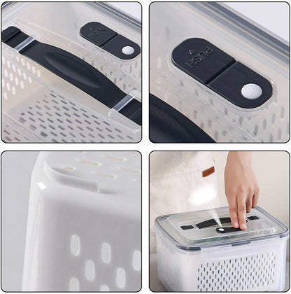Set 4 Contenedores Con Colador Interior Removible Para Refrigerador