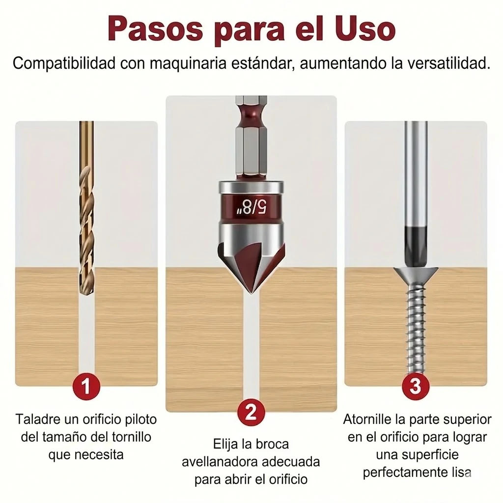 2 Sets x5 Brocas Avellanadoras Madera Plástico Metal Vástago Hexagonal
