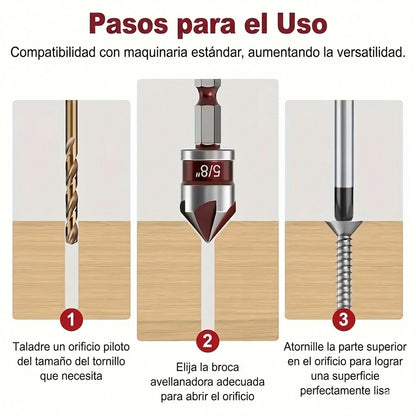 2 Sets x5 Brocas Avellanadoras Madera Plástico Metal Vástago Hexagonal