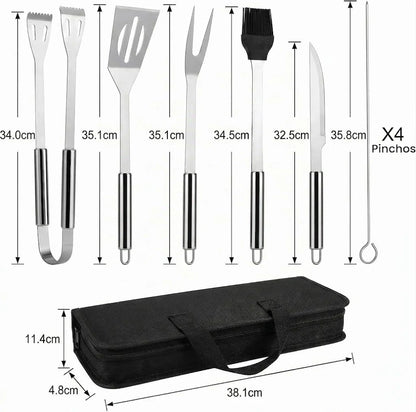 Kit Profesional de Utensilios Para Asado A La Parrilla Acero Inoxidable con Estuche