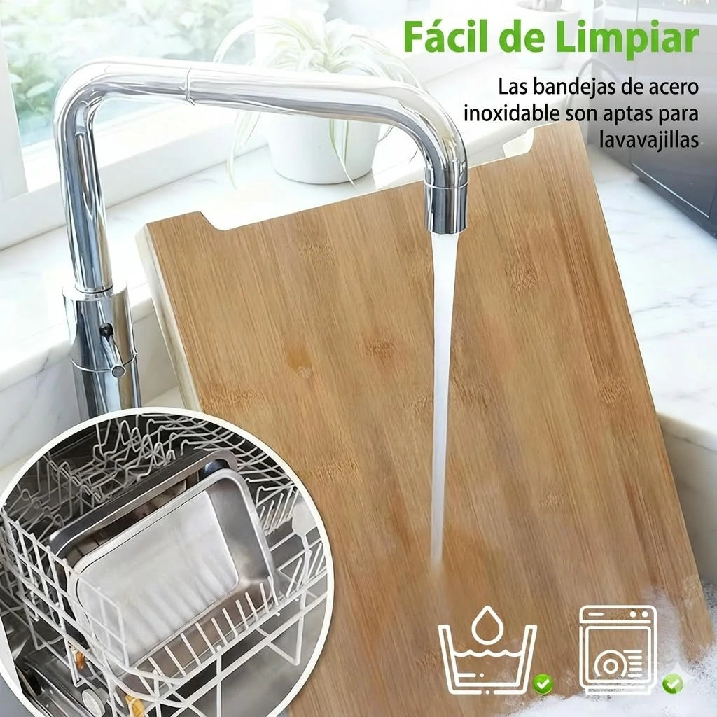 Tabla De Cortar de Bambú Con Cajones Deslizaibles Acero Inoxidable