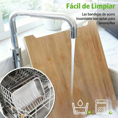 Tabla De Cortar de Bambú Con Cajones Deslizaibles Acero Inoxidable