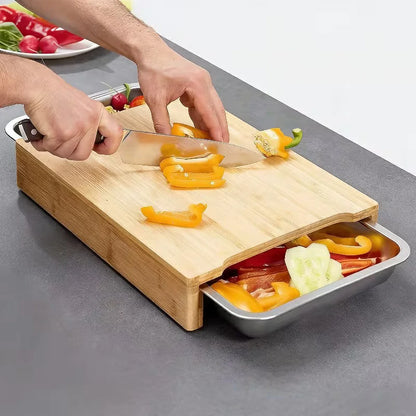 Tabla De Cortar de Bambú Con Cajones Deslizaibles Acero Inoxidable