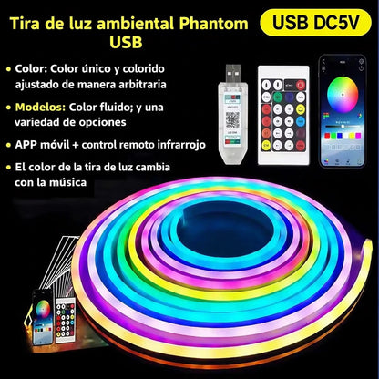 Cinta Neón Flex RGB Audio Rítmica Control Bluetooth 5 Mts