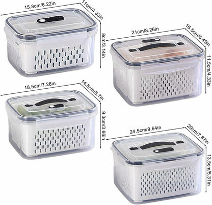 Set 4 Contenedores Con Colador Interior Removible Para Refrigerador