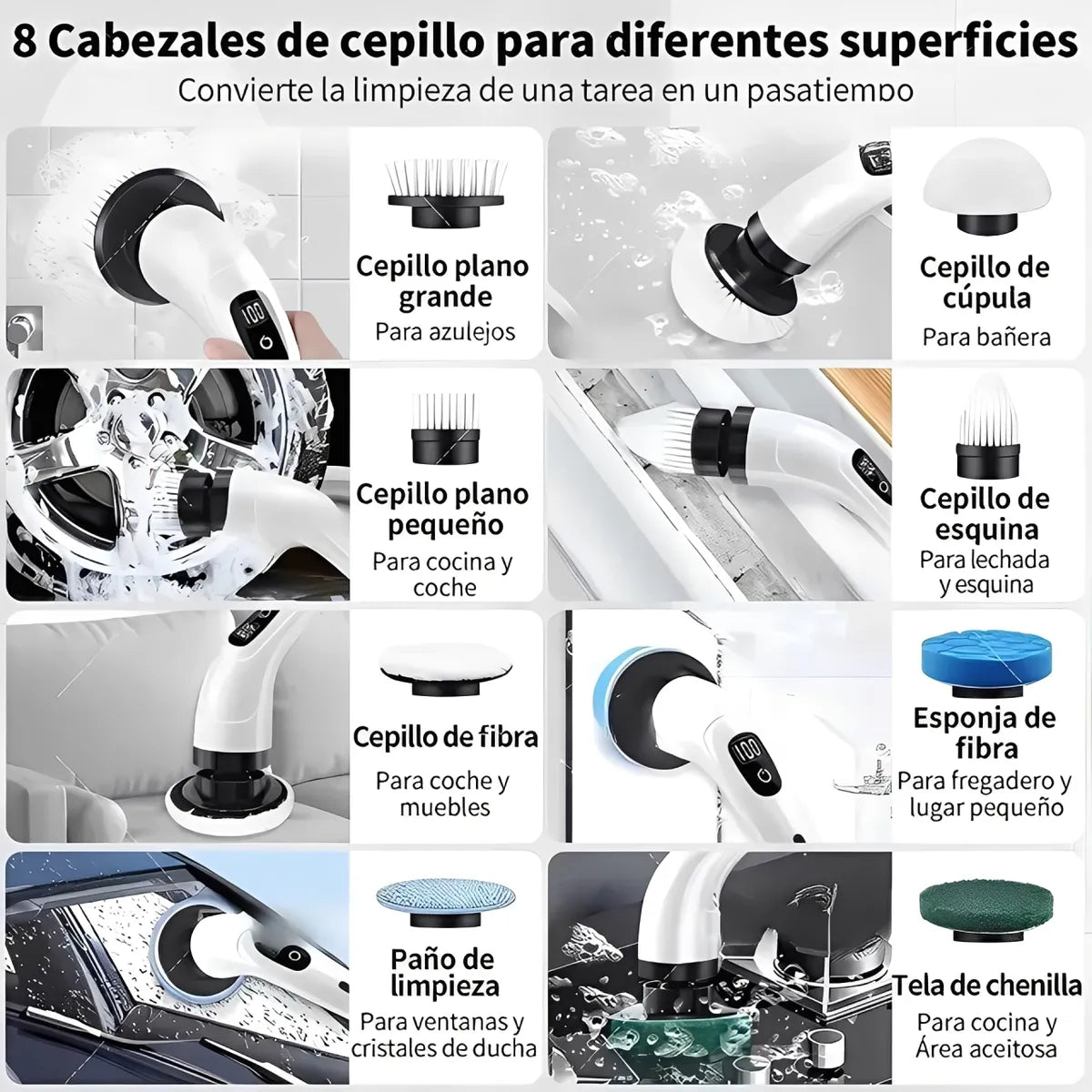 Cepillo Eléctrico Inalámbrico Limpieza Extensible 9 En 1
