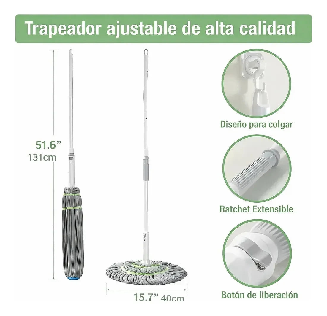 Kit x2 Trapeador Giratorio Retráctil Auto Exprimible