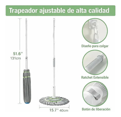 Kit x2 Trapeador Giratorio Retráctil Auto Exprimible