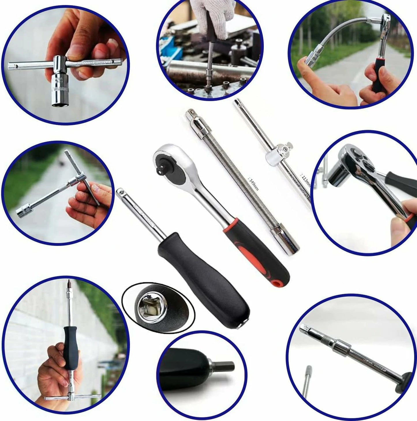 Kit 46 Piezas Llave Trinquete Ratchet  1/4” + Copas y Puntas