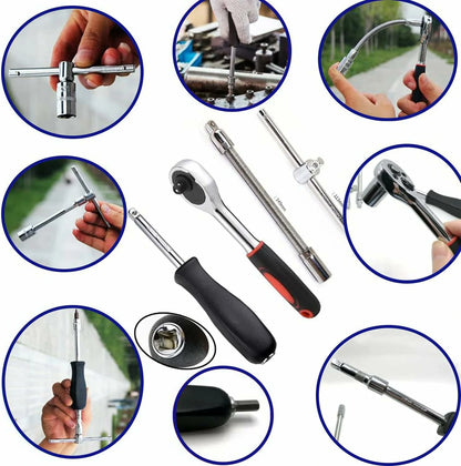 Kit 46 Piezas Llave Trinquete Ratchet  1/4” + Copas y Puntas
