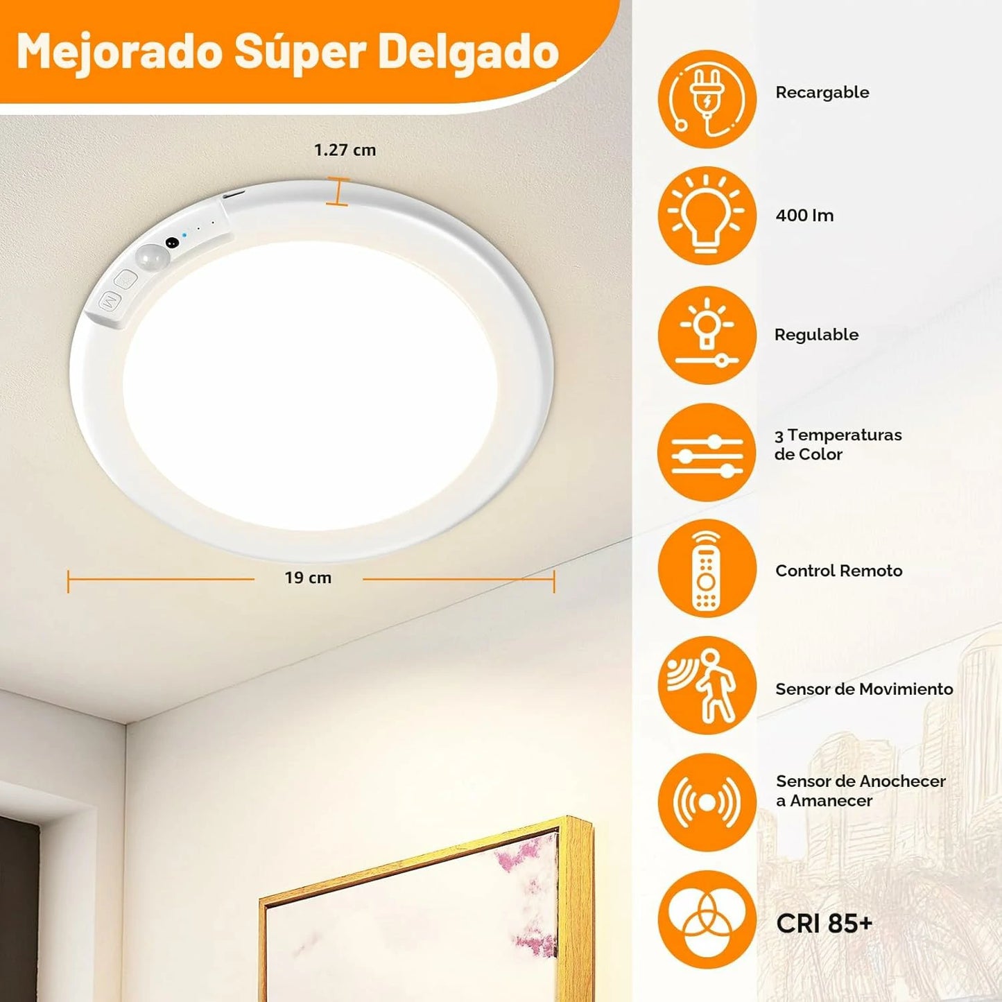 Lámpara De Techo Recargable A Control Remoto Fijación Magnética