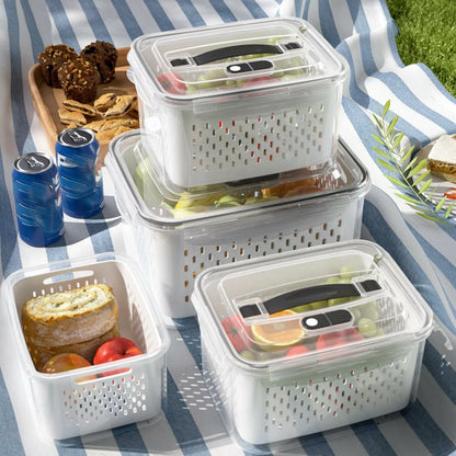 Set 4 Contenedores Con Colador Interior Removible Para Refrigerador