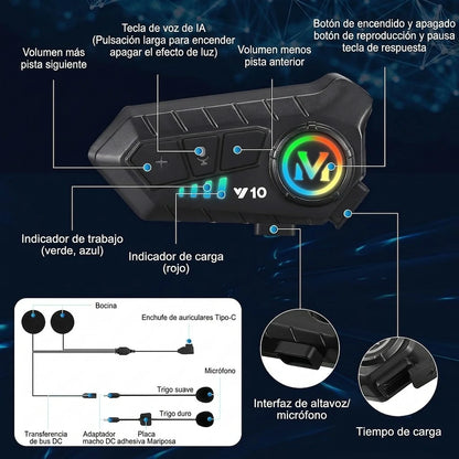 Pack x2 Intercomunicador Bluetooth Para Casco Moto Resistente Al Agua