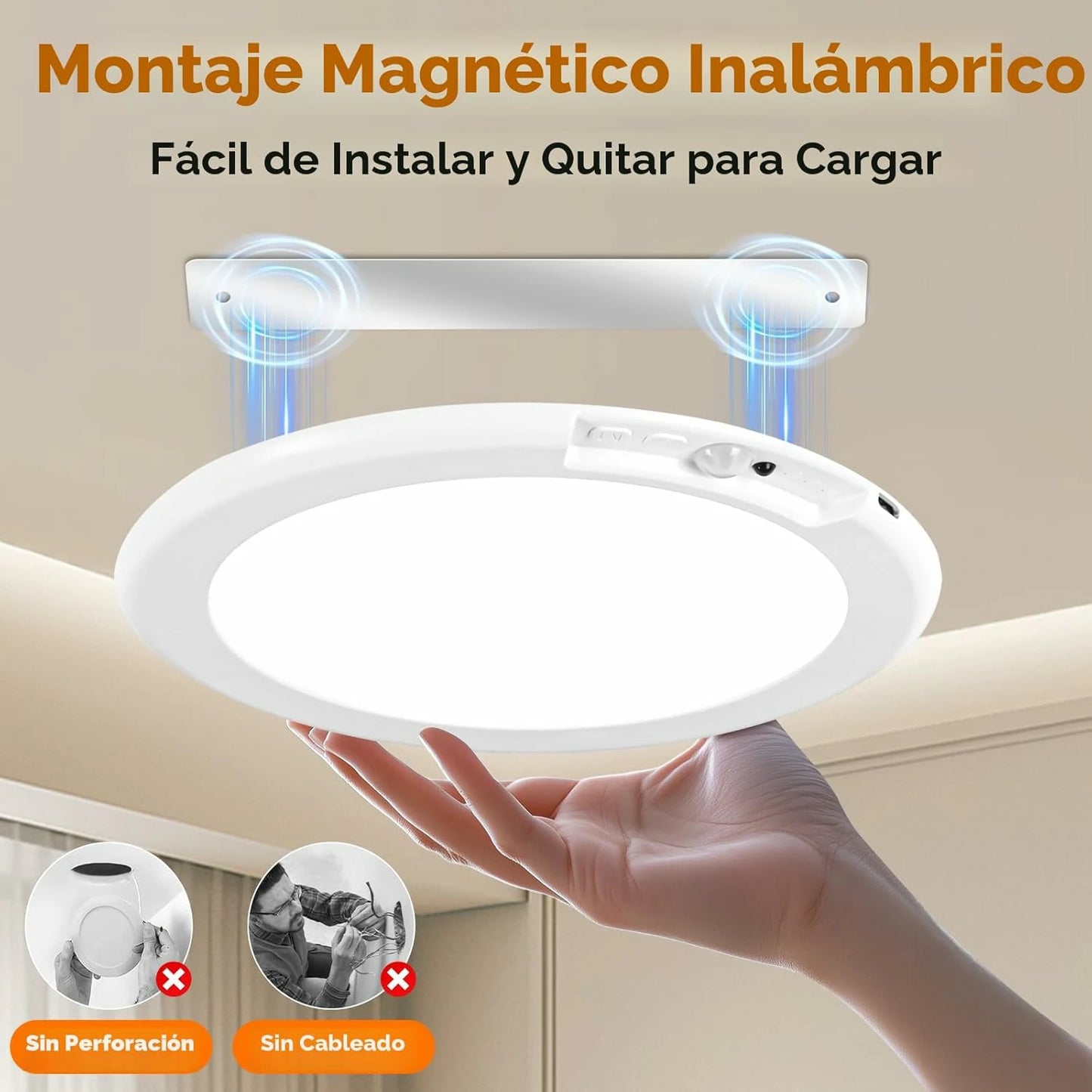 Lámpara De Techo Recargable A Control Remoto Fijación Magnética