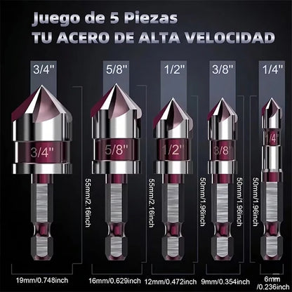 2 Sets x5 Brocas Avellanadoras Madera Plástico Metal Vástago Hexagonal