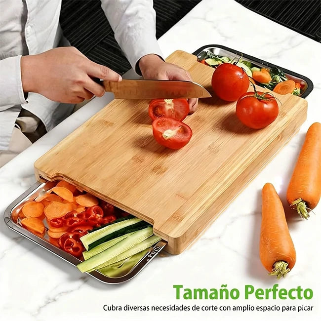 Tabla De Cortar de Bambú Con Cajones Deslizaibles Acero Inoxidable