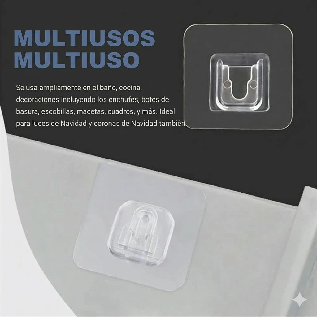 Pack x100 Ganchos Adhesivos Transparentes De Pared Doble Cara